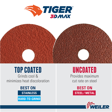 4-1/2 Tiger 3D MAX Ceramic RFD 36+ Grit 5/8-11 Arbor Hole - Top Sized